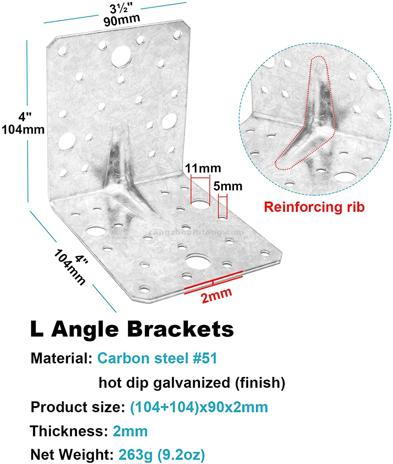 4 Packungen 4 Zoll Stahl L Winkelhalterungen 90 Grad Schwere Eckstreben mit Verstärkungsrippe Design Gelenkverbinder für Holzregale, Möbel, Bauholz, 2 mm Dicke, max Last 110 lb